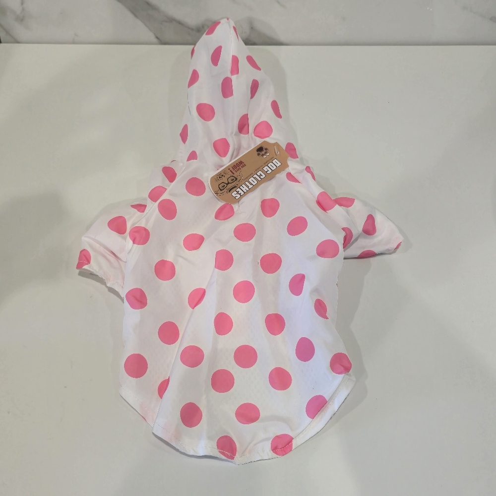 Pink Polka Dot Dog Rain Hoodie Medium